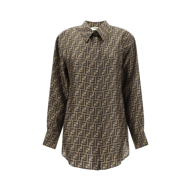 Fendi Brown Silk Pattern Shirt