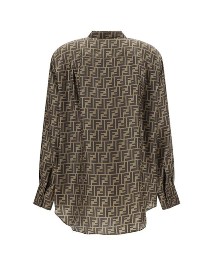 Fendi Brown Silk Pattern Shirt