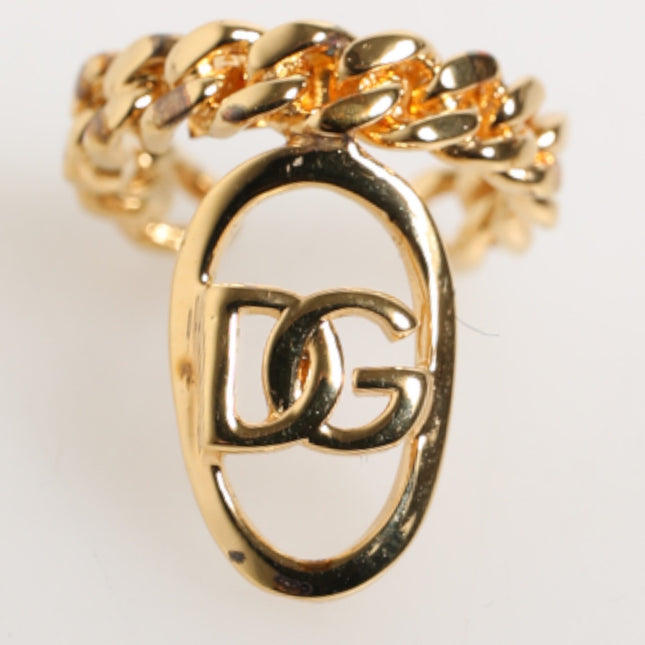 Dolce & Gabbana Gold Tone Brass Oval DG Logo Chain Adjustable Ring