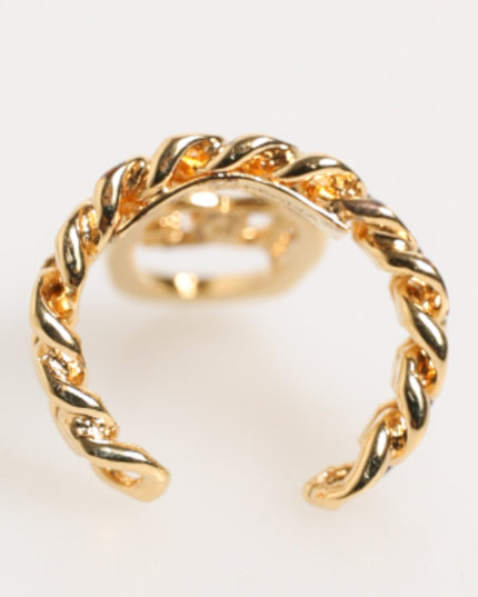 Dolce & Gabbana Gold Tone Brass Oval DG Logo Chain Adjustable Ring