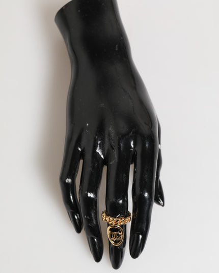 Dolce & Gabbana Gold Tone Brass Oval DG Logo Chain Adjustable Ring