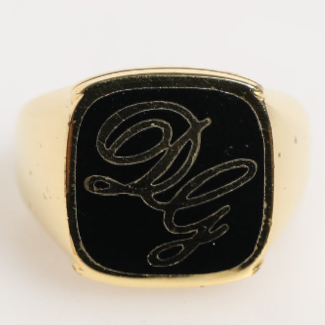 Dolce & Gabbana Gold Tone Enamel Brass Signet DG Logo Adjustable Ring