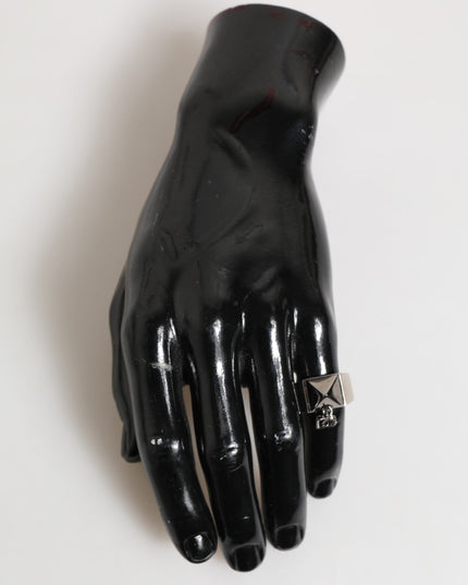 Dolce & Gabbana Silver Tone Pyramid DG Logo Real Brass Ring