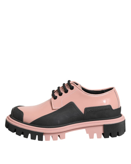 Dolce & Gabbana Light Powder Pink Black Leather Lace-Up Shoes