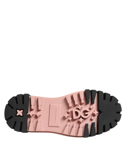 Dolce & Gabbana Light Powder Pink Black Leather Lace-Up Shoes