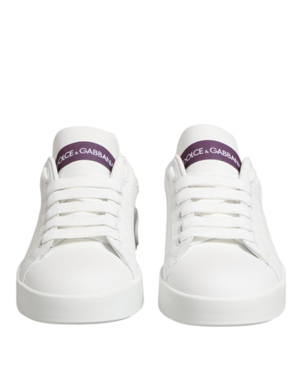 Dolce & Gabbana White Purple Leather Low Top Sneakers Shoes