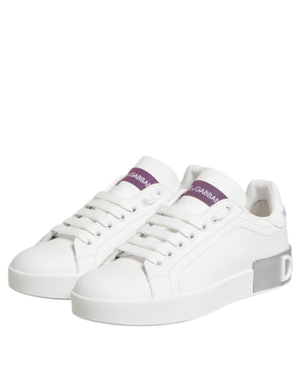 Dolce & Gabbana White Purple Leather Low Top Sneakers Shoes