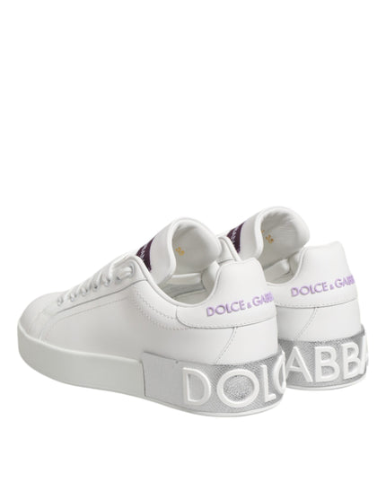 Dolce & Gabbana White Purple Leather Low Top Sneakers Shoes