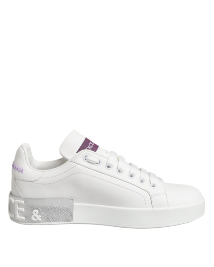 Dolce & Gabbana White Purple Leather Low Top Sneakers Shoes