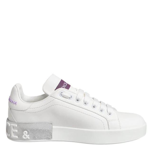 Dolce & Gabbana White Purple Leather Low Top Sneakers Shoes
