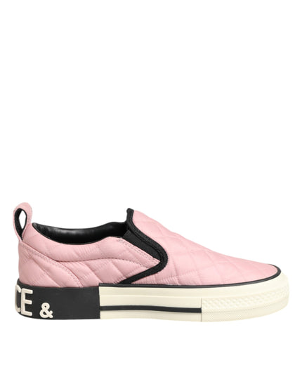 Dolce & Gabbana Pink Quilted Nylon Slip-On Sneaker Shoes