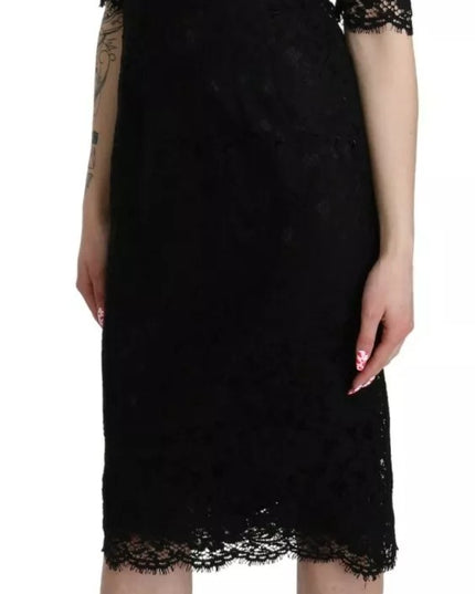 Dolce & Gabbana Black Floral Lace Sheath Knee Length Dress