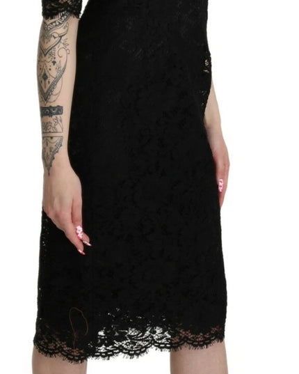 Dolce & Gabbana Black Floral Lace Sheath Knee Length Dress