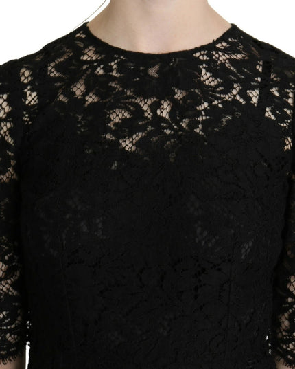 Dolce & Gabbana Black Floral Lace Sheath Knee Length Dress