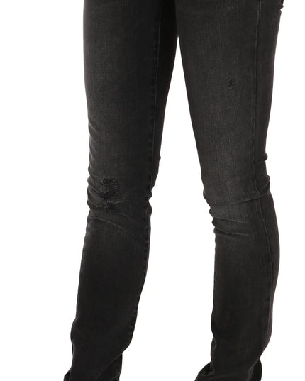 John Galliano Black Washed Low Waist Slim Fit Skinny Denim Pants Jeans