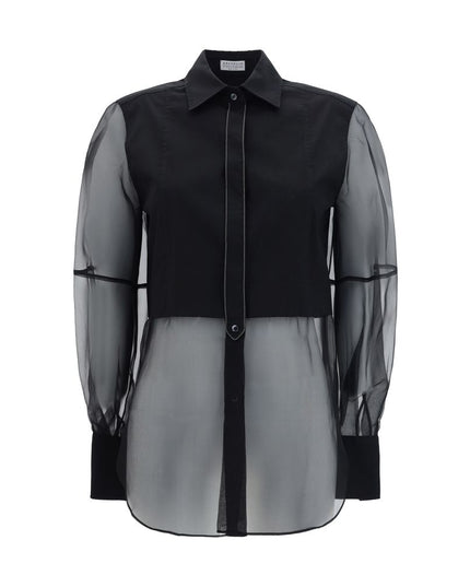 Brunello Cucinelli Black Cotton Pattern Shirt