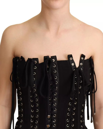 Dolce & Gabbana Black Cady Sleeveless Lace Up Bodycon Dress