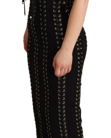 Dolce & Gabbana Black Cady Sleeveless Lace Up Bodycon Dress