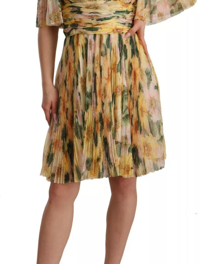 Dolce & Gabbana Yellow Floral Print Pleated Maxi Dress