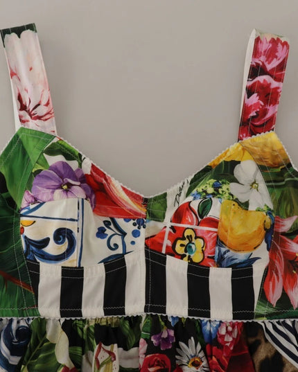 Dolce & Gabbana Multicolor Poplin Floral Mini Flared Dress