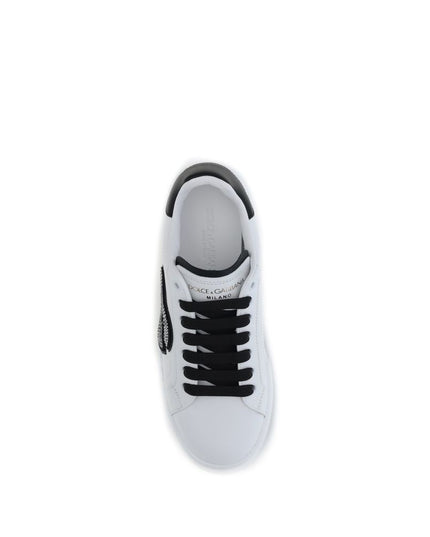 Dolce & Gabbana White Calf Leather Bos Taurus Low Top Sneakers