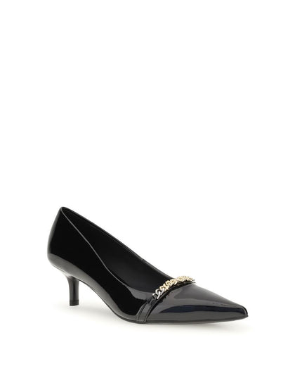 PINKO Black Calf Leather Bos Taurus Mid Heel Pumps