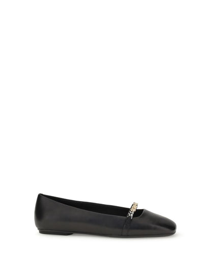 PINKO Black Calf Leather Bos Taurus Ballet Flats