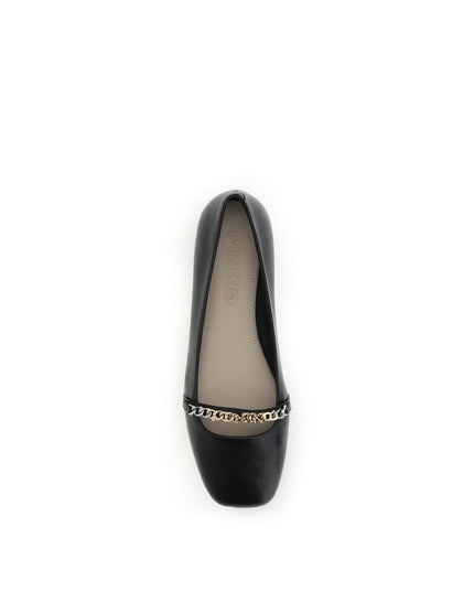 PINKO Black Calf Leather Bos Taurus Ballet Flats