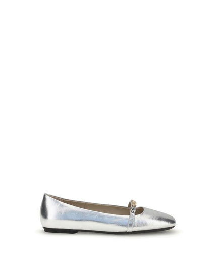 PINKO Silver Calf Leather Bos Taurus Ballet Flats
