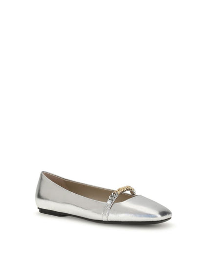 PINKO Silver Calf Leather Bos Taurus Ballet Flats