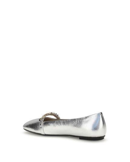 PINKO Silver Calf Leather Bos Taurus Ballet Flats