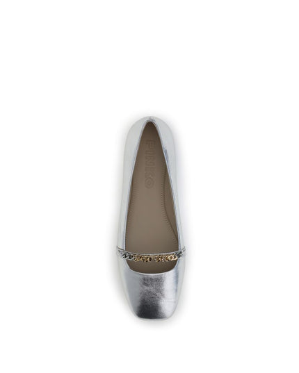 PINKO Silver Calf Leather Bos Taurus Ballet Flats