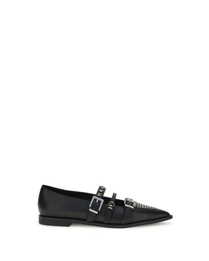 PINKO Black Calf Leather Bos Taurus Ballet Flats