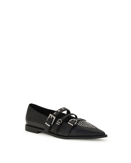 PINKO Black Calf Leather Bos Taurus Ballet Flats