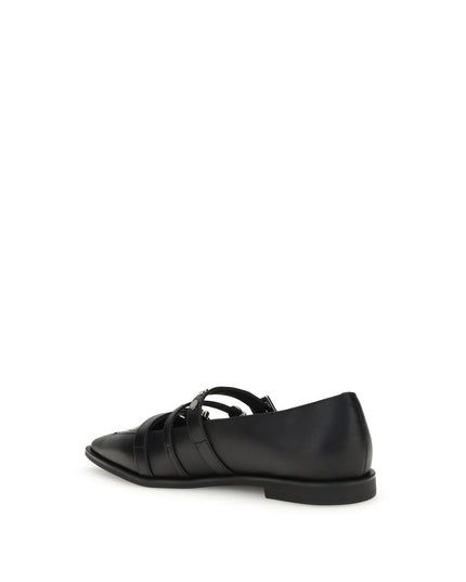 PINKO Black Calf Leather Bos Taurus Ballet Flats