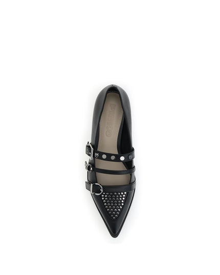 PINKO Black Calf Leather Bos Taurus Ballet Flats
