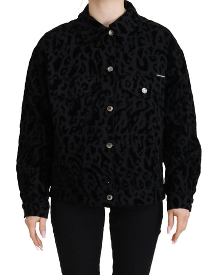 Dolce & Gabbana Cotton Black Leopard Long Sleeve Denim Jacket