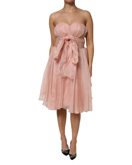Dolce & Gabbana Pink Silk Chiffon A-line Pleated Midi Dress