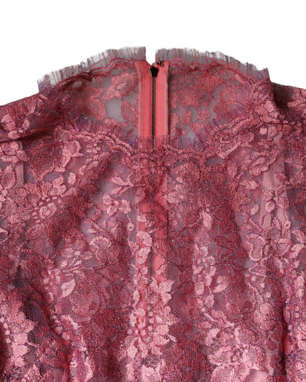 Dolce & Gabbana Pink Floral Lace Long Sleeve Midi Dress