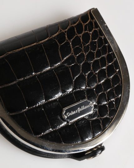 Dolce & Gabbana Black Polished Crocodile Leather Mens Coin Purse Wallet