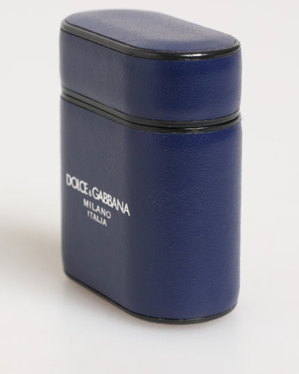 Dolce & Gabbana Blue Leather Logo Print Flip Holder Men Airpods Case