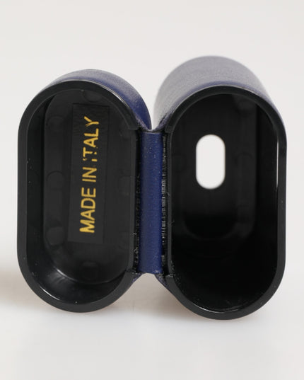 Dolce & Gabbana Blue Leather Logo Print Flip Holder Men Airpods Case