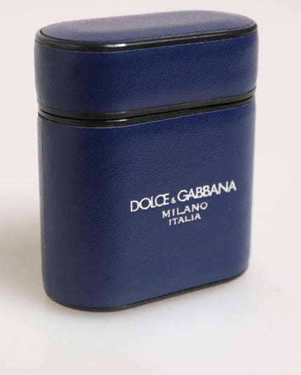 Dolce & Gabbana Blue Leather Logo Print Flip Holder Men Airpods Case