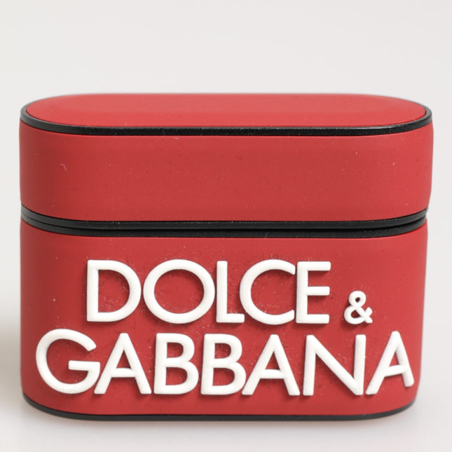 Dolce & Gabbana Red White Silicone Embossed Logo Accessory Airpods Case
