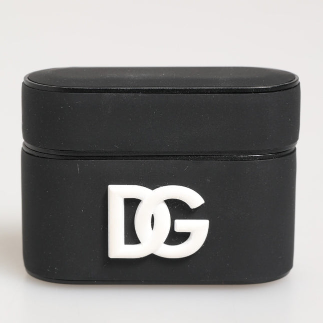 Dolce & Gabbana Black White Rubber Embossed Logo Accessory Airpods Case