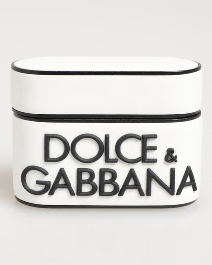 Dolce & Gabbana White Black Rubber Logo Embossed Accessory Airpods Case