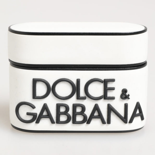 Dolce & Gabbana White Black Rubber Logo Embossed Accessory Airpods Case