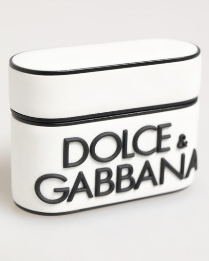 Dolce & Gabbana White Black Rubber Logo Embossed Accessory Airpods Case
