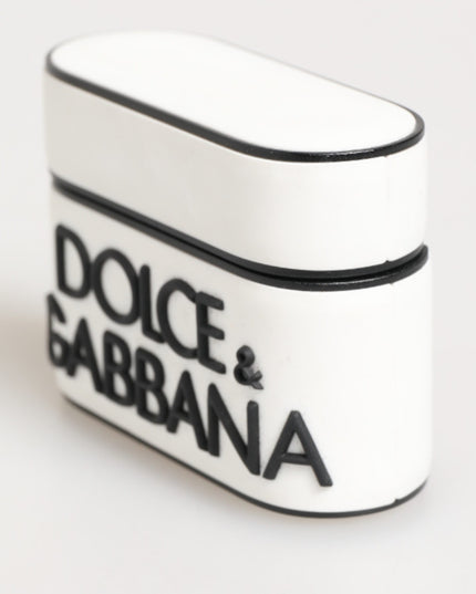 Dolce & Gabbana White Black Rubber Logo Embossed Accessory Airpods Case