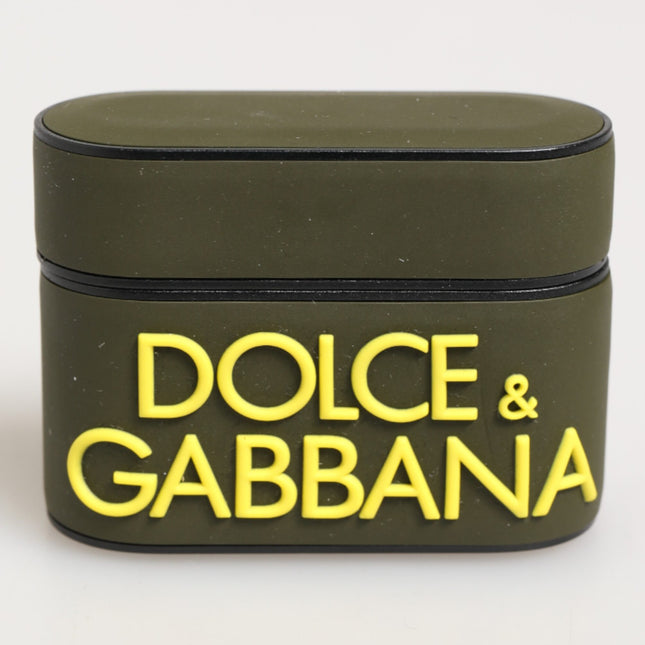 Dolce & Gabbana Army Green Rubber Logo Embossed Accessory  Airpods Case